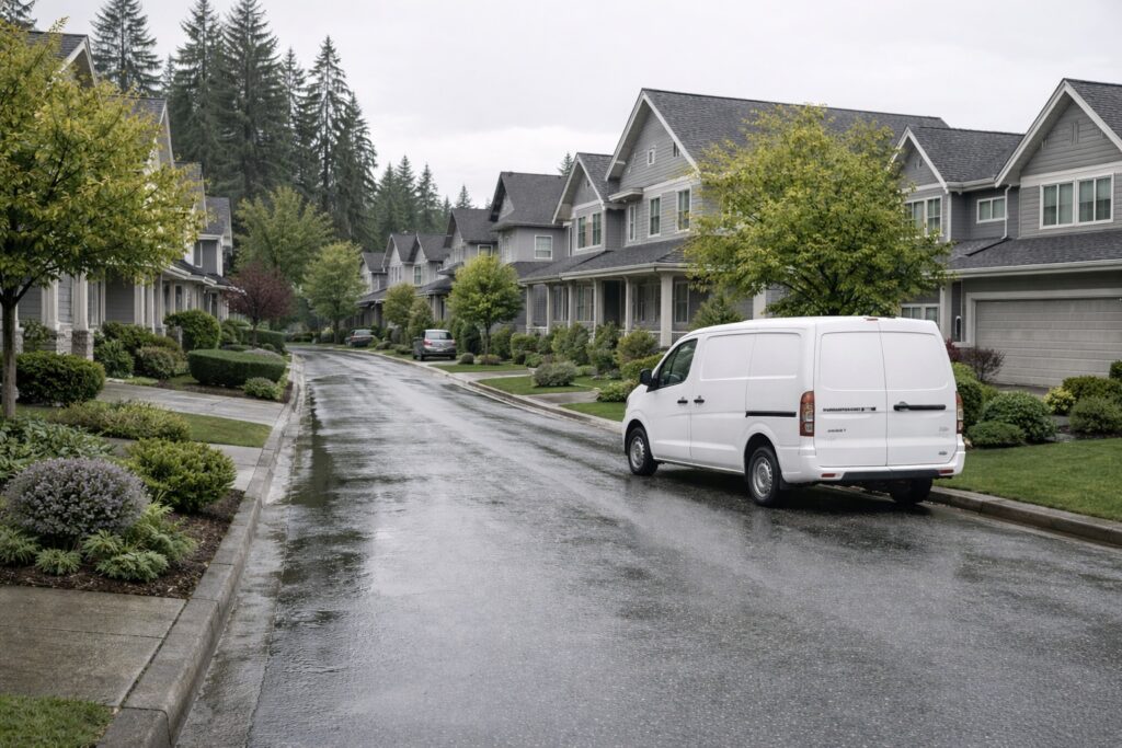 street view with van and houses cloverdale appliance repair