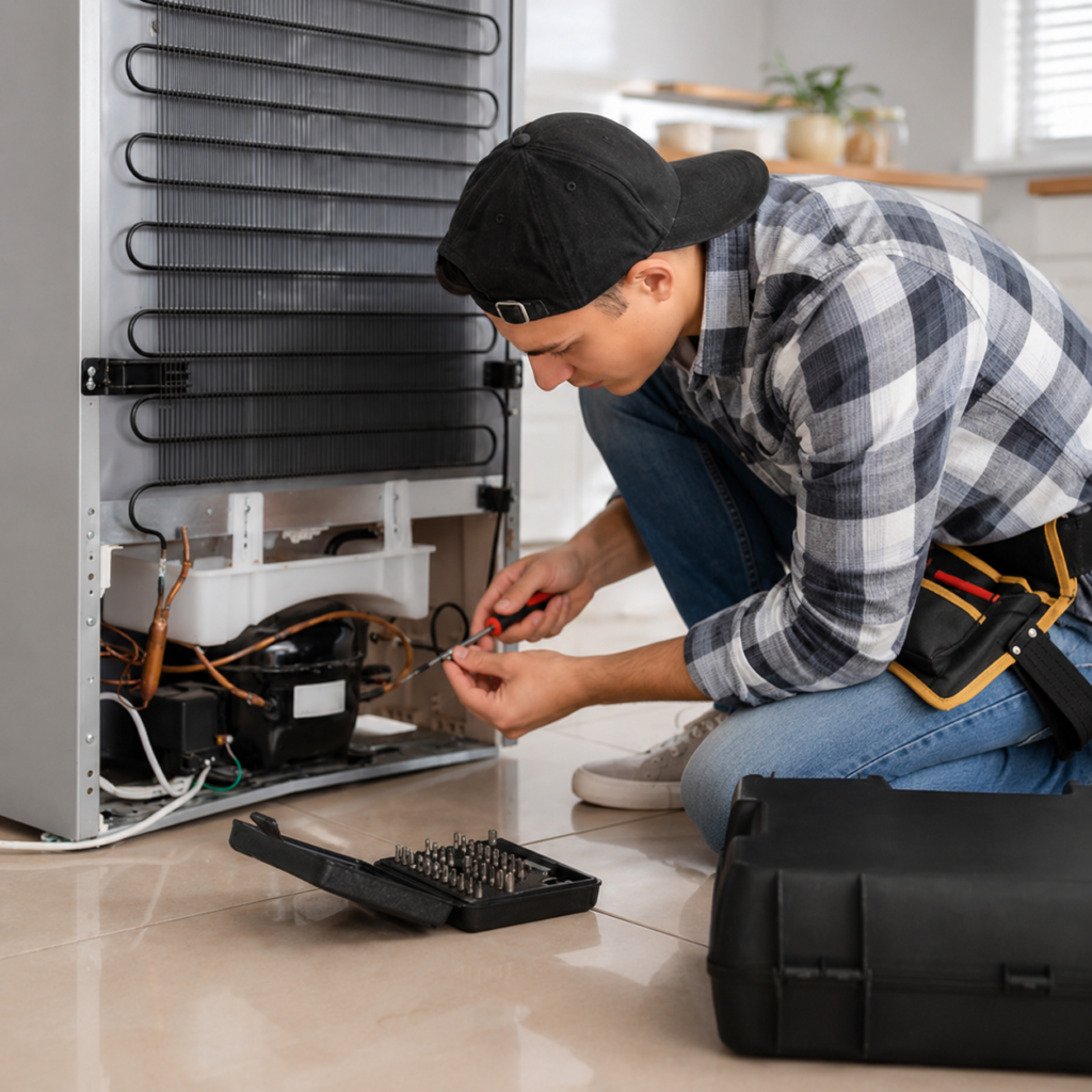 repairing refrigerator by technician cloverdale appliance repair