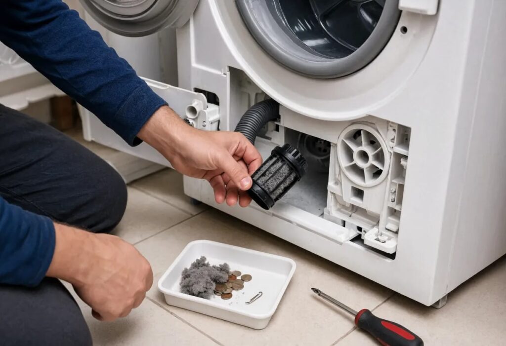 Photorealistic Close-up of a Washing Machine Drain Pump
